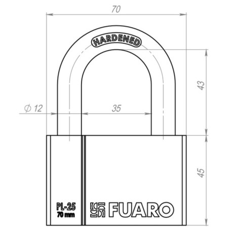 Замок навесной Fuaro PL-2570, 70 мм, 4 финских ключа-2
