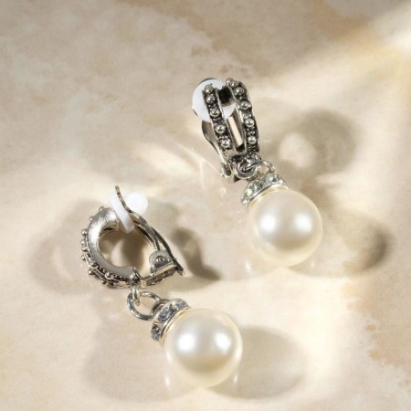 Grace clips two lines with beads, white color in black silver-2