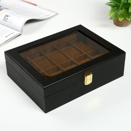 Casket Wood for watches 10 departments "Black matte" 8x26x20 cm