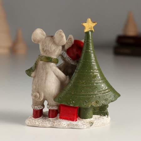 Souvenir Polystone "A couple of mice at the New Year tree" 8.5x5x10 cm-2