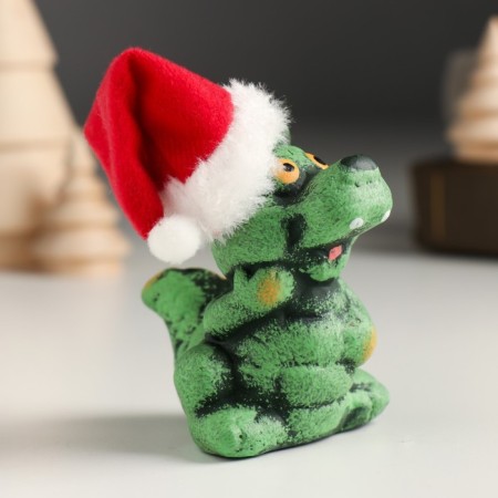 Souvenir ceramics "Green clay dragon in the New Year's cap" 6.5x5.3x8 cm-1