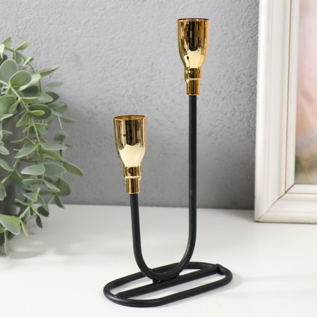 Summary Metal for 2 candles "Singer" black with gold 10x10x23.5 cm-2