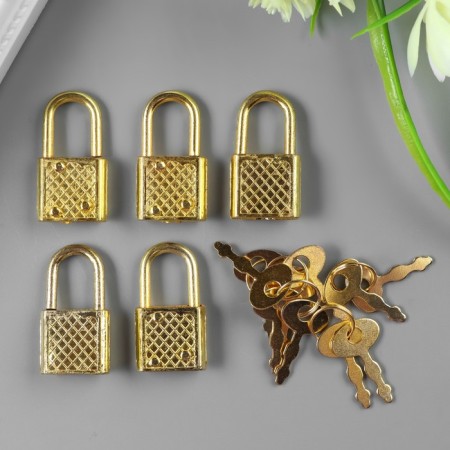 Lack with a key for a casket metal set 5 pcs C286 gold 3.1x1.7 cm-1