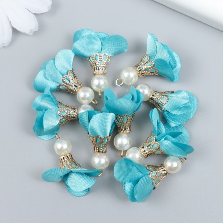 Decor for creativity Textile "Flower with a pearl. Heavenly" set 10 pcs 2.5 cm-2