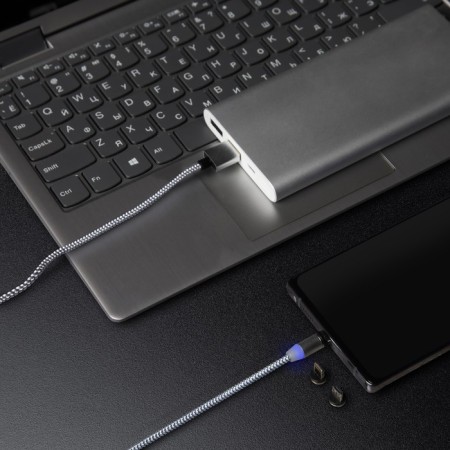 Windigo cable, 3 in 1, MicroUSB/Lightning/Type -C - USB, Magnetic, 2 A, Nylon, 1 m, silver.-1