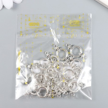 Connector Metal for creativity 2 ears "strap and circle" silver 1.3x2.5 cm-3