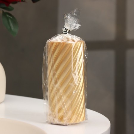Candle-cylinder "Spiral", 5x10 cm, gold, 6 hours-2