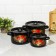 Set of pots "Zhostovo", 3 subjects: 1.5 l, 2.9 l, 4.5 l, enameled covers, induction