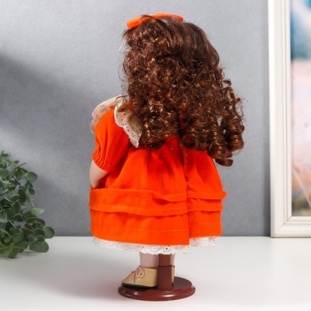 Doll Collectible Ceramics "Agatha in a bright orange dress and banta, with ruffles" 30 cm-4