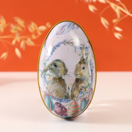 Casket Metal Egg "Two Easter Bunnies" 7x6.5x11 cm