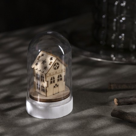 LED figure under the dome "House" 6 × 9.5 × 6 cm, wood, batteries LR1130X3, glow warm white-3