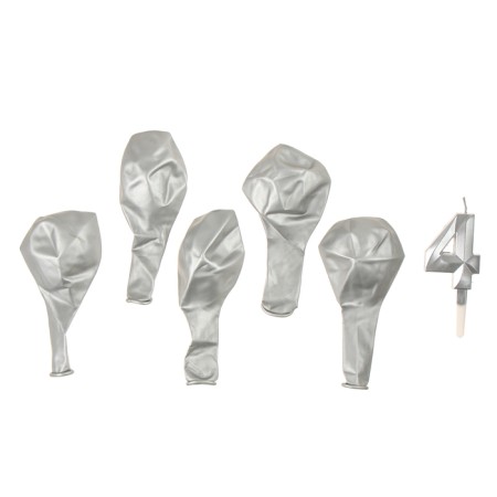 Set of candle in cake + 5 balls, number 4, silver-2