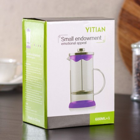 Kelly Kelly press teapot, 600 ml, glass, black color, MIX drawing-5