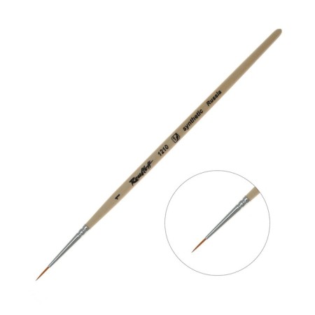 Synthetic brush, round, soft, rubloff series 1210 No. 1, a short handle is saturated with varnish, white clip