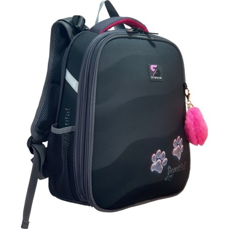 School backpack 38 x 30 x 16 cm, ergonomic back, stavia "paws", gray