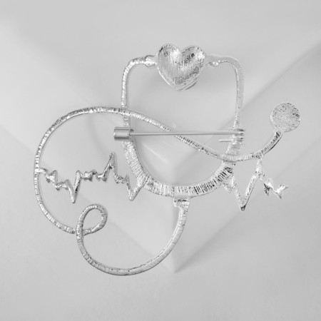 Brooch "Stetoscope" Cardiogram, red-lilac color in silver-2