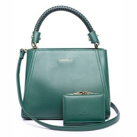 Women's bag, eco -leather, chrisbella green, 24x9x19 cm