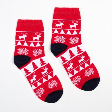 Children's socks "Patterns and deer" color red, size 20-22