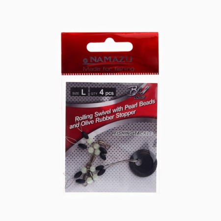 Stop with a swivel Namazu Rolling Swivel Pearl Beads and Olive Rubber Stopper, size L, 4 pcs.