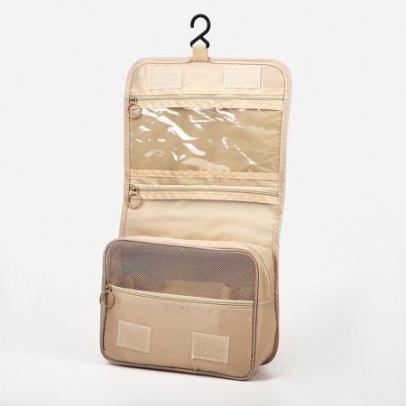 Velcro cosmetic bag, with hook, beige color-2