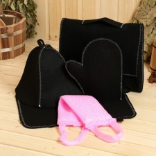 Set for baths and saunas 5 in 1 (bag, hat, mittens, rug, washcloth), black