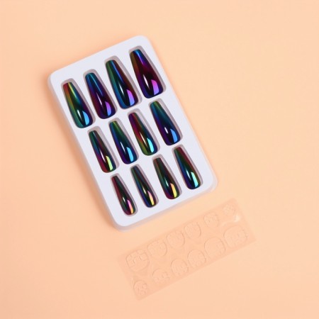 Poaring Failure Nails, 12 pcs, with adhesive plates, ballerina shape, black-3