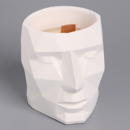 A candle made of soy wax in the kashpo "Geometric head", 9x7.5 cm, white-1