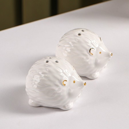 Set for spices of the “Hedgehog in gold”, 2 items: Solonka 60 ml, pistor 60 ml, white color-1