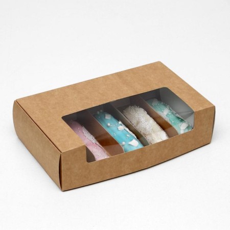 Folding box for 5 eclairs, craft, 25.2 x 15 x 7 cm, set 5 pcs.
