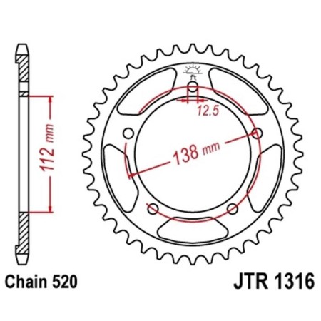 The rear star, driven JT 1316 Honda CBR500’15, chain 520, 41 teeth