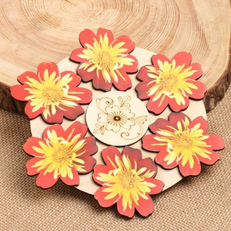 Hot “red-yellow flower” stand, 20x20 cm, wood mix