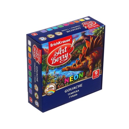 Gouache 9 colors x 20 ml, erichkrause, neon, fluorescent effect, in cardboard packaging-7