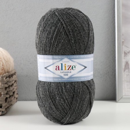 Yarn "Lanagold 800" 49% wool, 51% acrylic 730m/100g (182 dark gray)