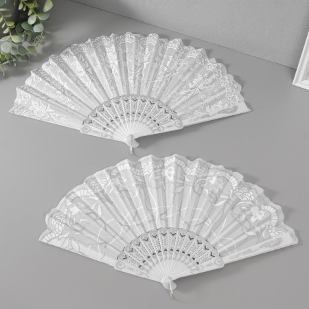 Fan h = 21 cm "flowers", white-1