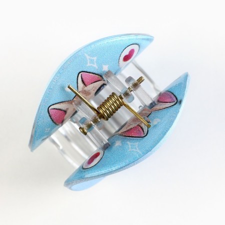 Hair crab, hairpin "cat", blue color, 5 x 5 x 3.5 cm-3