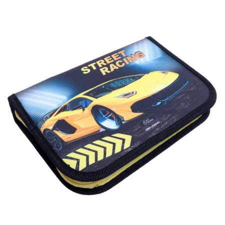 Penal 3 sections, tab inside, 140 x 210 x 40 mm, fabric, calligrata top block "Bloody yellow"-1