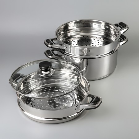 Altyn Mantock, 6 l, d = 26 cm, 2 sections, with a heat distribution layer, glass cover, induction-1