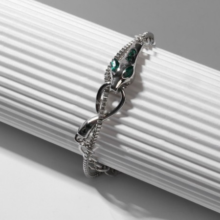 Bracelet Metal "Snake", green color in silver, l = 16 cm-1
