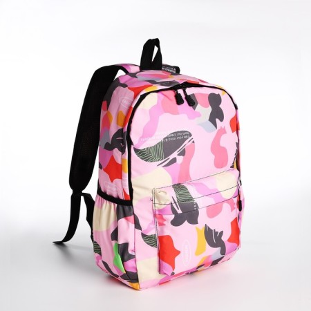 Youth backpack from textiles, 3 pockets, pink color-2