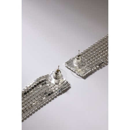 Hanging earrings with rhinestones "Waterfall" a large square, white color in silver, 10 cm-5