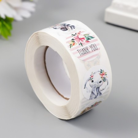 Stick Paper "kids animals" d = 2.5 cm 500 pcs in a roll 3x6.5x6.5 cm-1