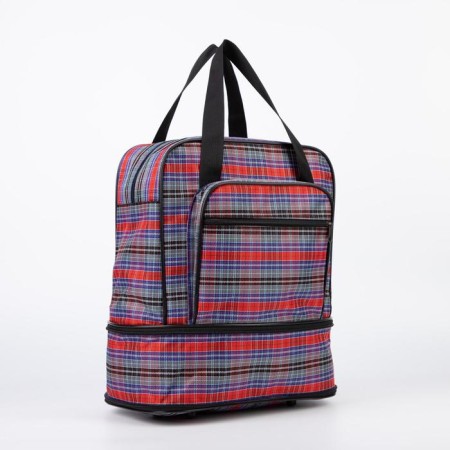 Lightning bag, with an increase, external pocket, blue/red color-2
