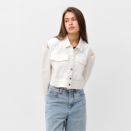 Women's shirt shortened with cuts Mist: Denim R.48, White-4