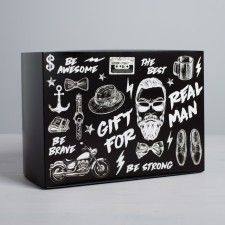 Gift folding box, packaging, Gift for Real Man, 25 x 18 x 10 cm