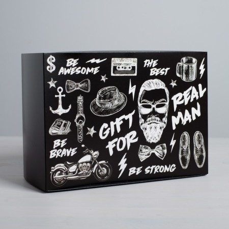 Gift folding box, packaging, Gift for Real Man, 25 x 18 x 10 cm