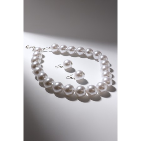 Set 2 objects: earrings, beads "pearls" large beads, white color, 43 cm-2