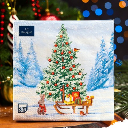 New Year's napkins paper art bouquet "Forest beauty", 3 layers, 33x33 cm, 20 pcs.-3