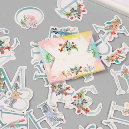 Stickers for creativity "Flower alphabet" embossing silver set 33 pcs 9x7x0.8 cm-6