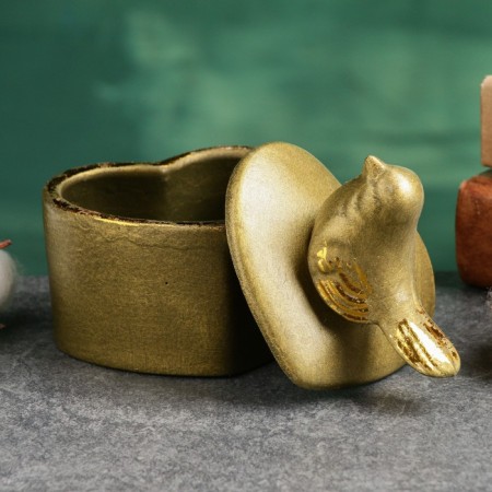 Casket "Bird on the Heart" bronze with gilding, 8x10cm-3