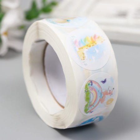 Stick Paper "Watercolor. Animals" d = 2.5 cm 500 pcs in a roll 3x6.5x6.5 cm-1